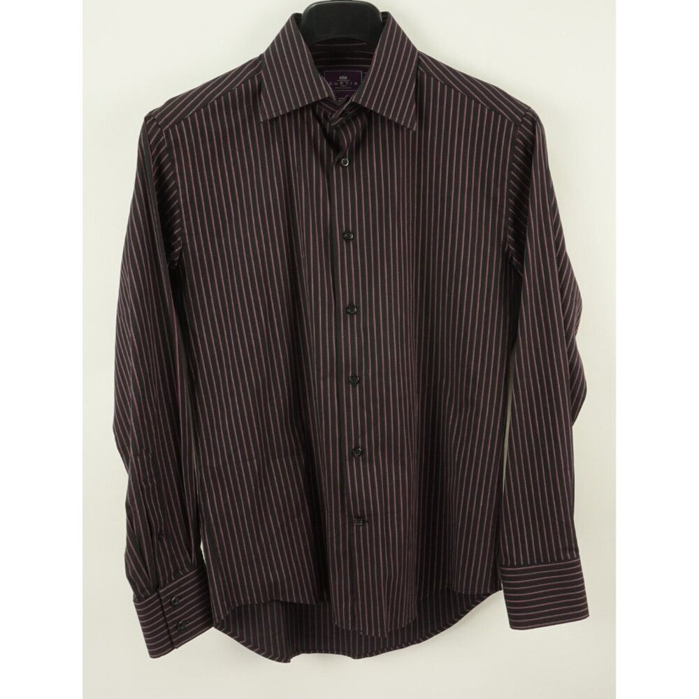 Hawes & Curtis Chelsea Men Small Long Sleeve Black Purple Stripe Button Up Shirt